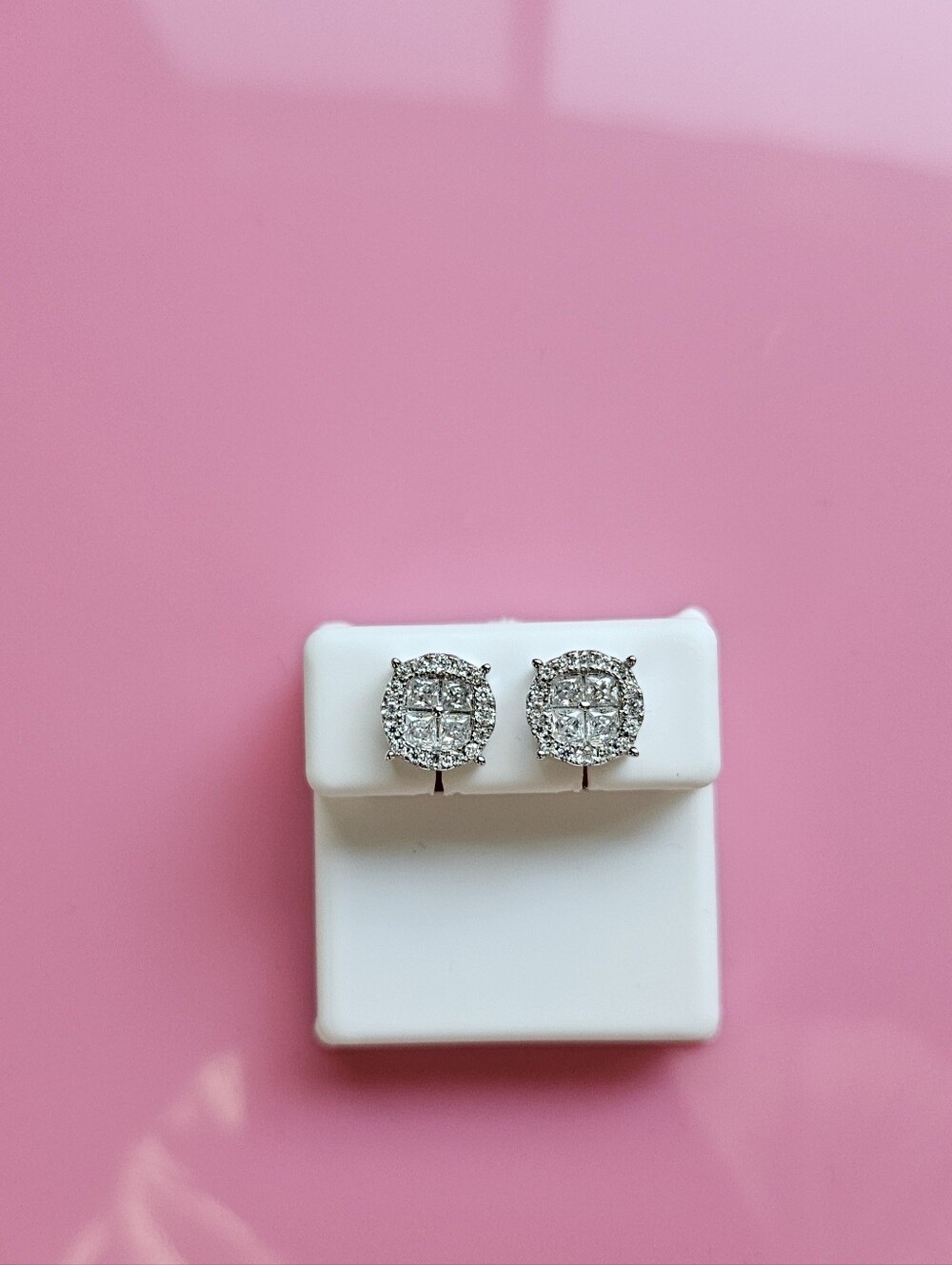 Moissanite Silver Halo Cluster Stud Earrings